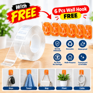 Magic Nano Tape 3 Meter + 6 Pis Wall Hook Free